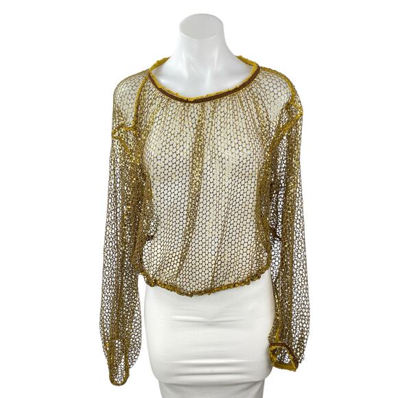Free People Tops - Free People Sparks Fly Women's Sequin Sheer Mesh Net Long Sleeve Blouse Top XS